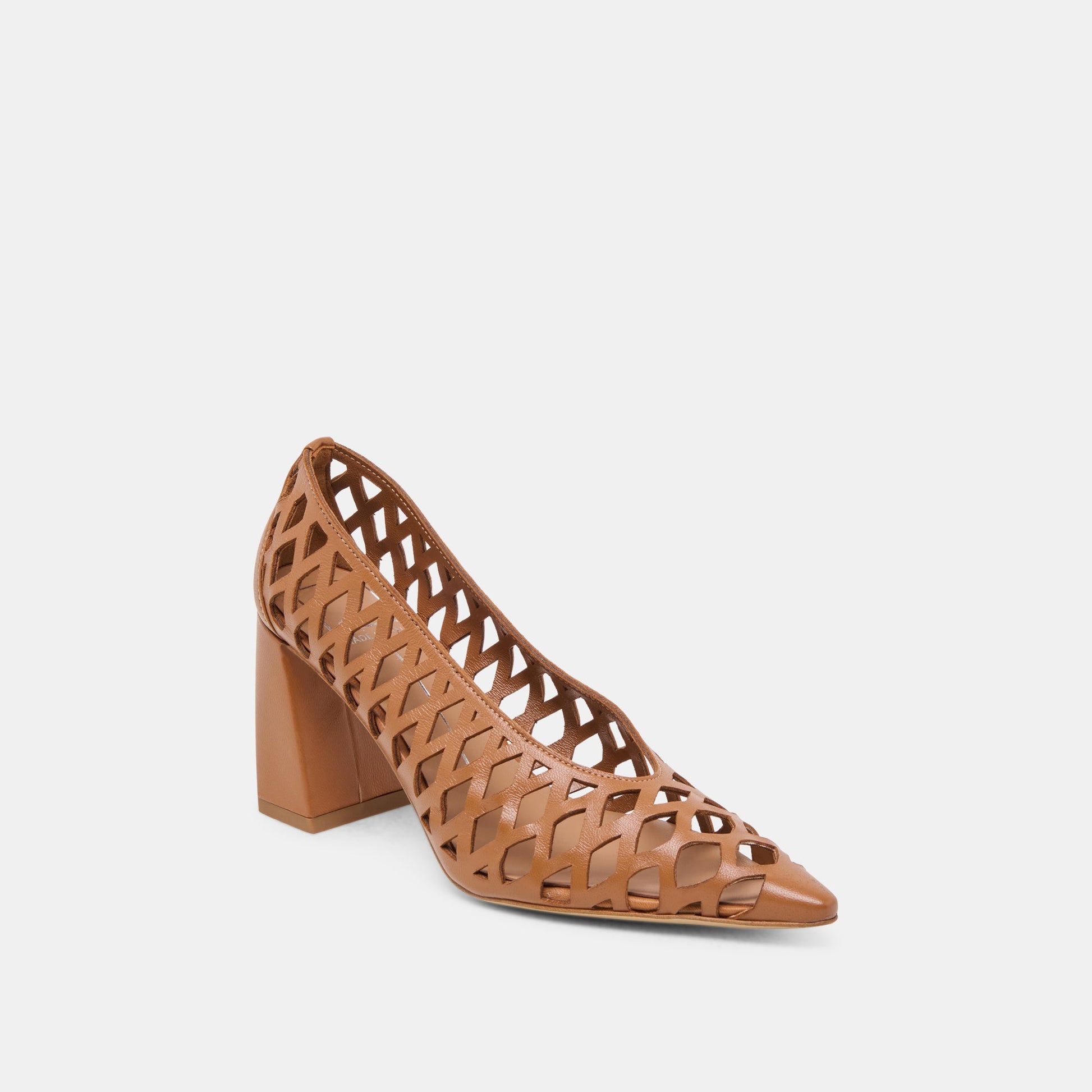 Tanya Cognac Woven Leather Heels - Dolce Vita