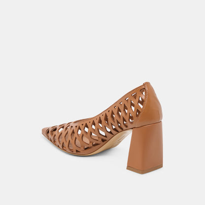 Tanya Cognac Woven Leather Heels - Dolce Vita