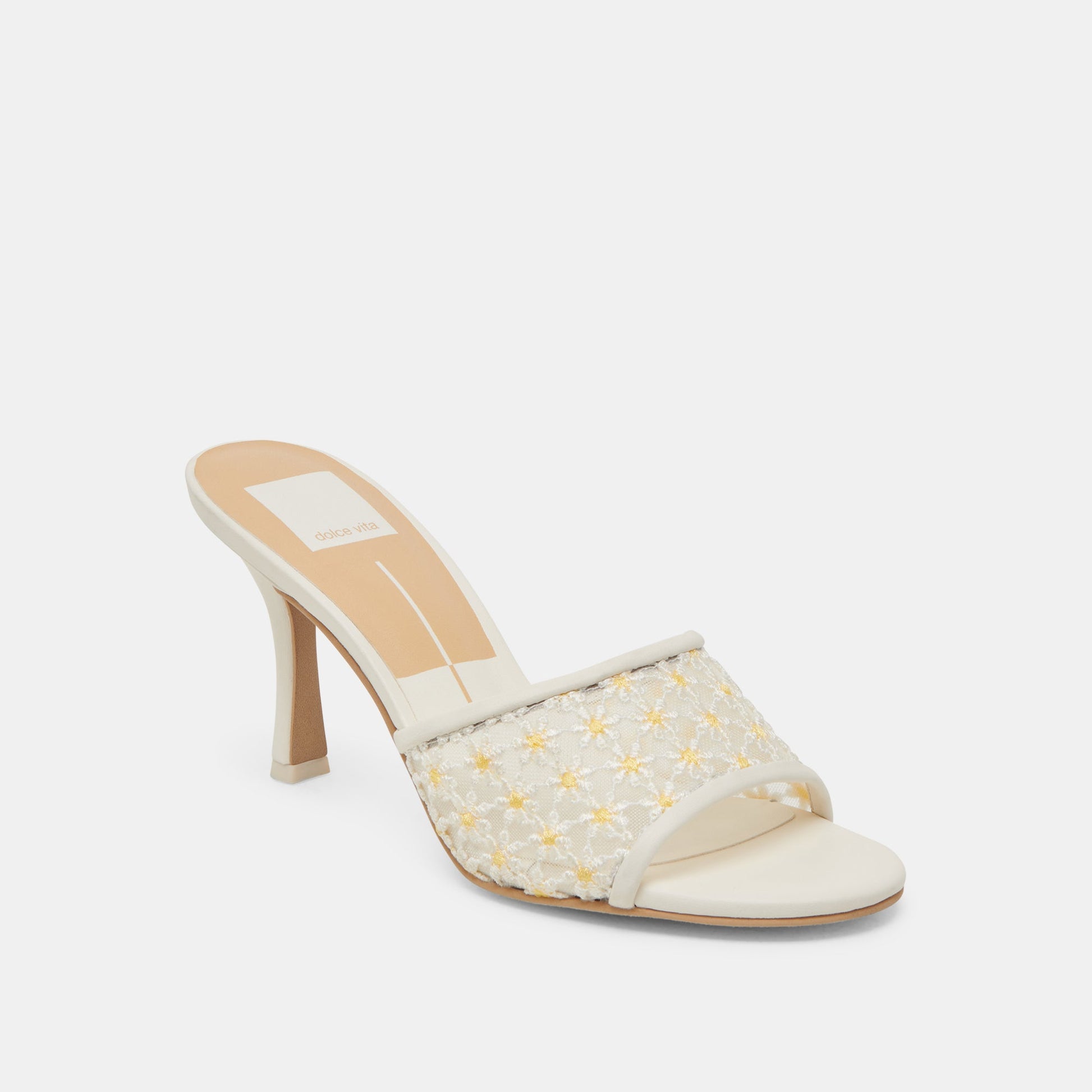 LAVENA FLORAL HEELS WHITE YELLOW FLORAL MESH - Dolce Vita