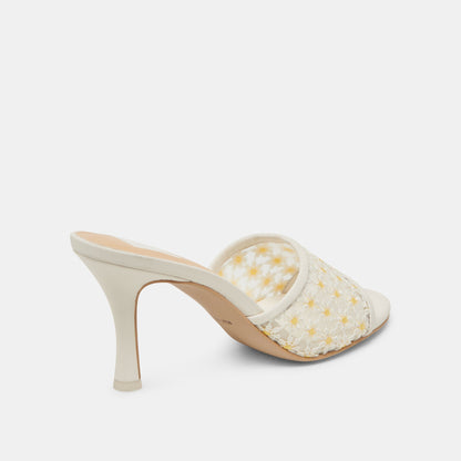 LAVENA FLORAL HEELS WHITE YELLOW FLORAL MESH - Dolce Vita
