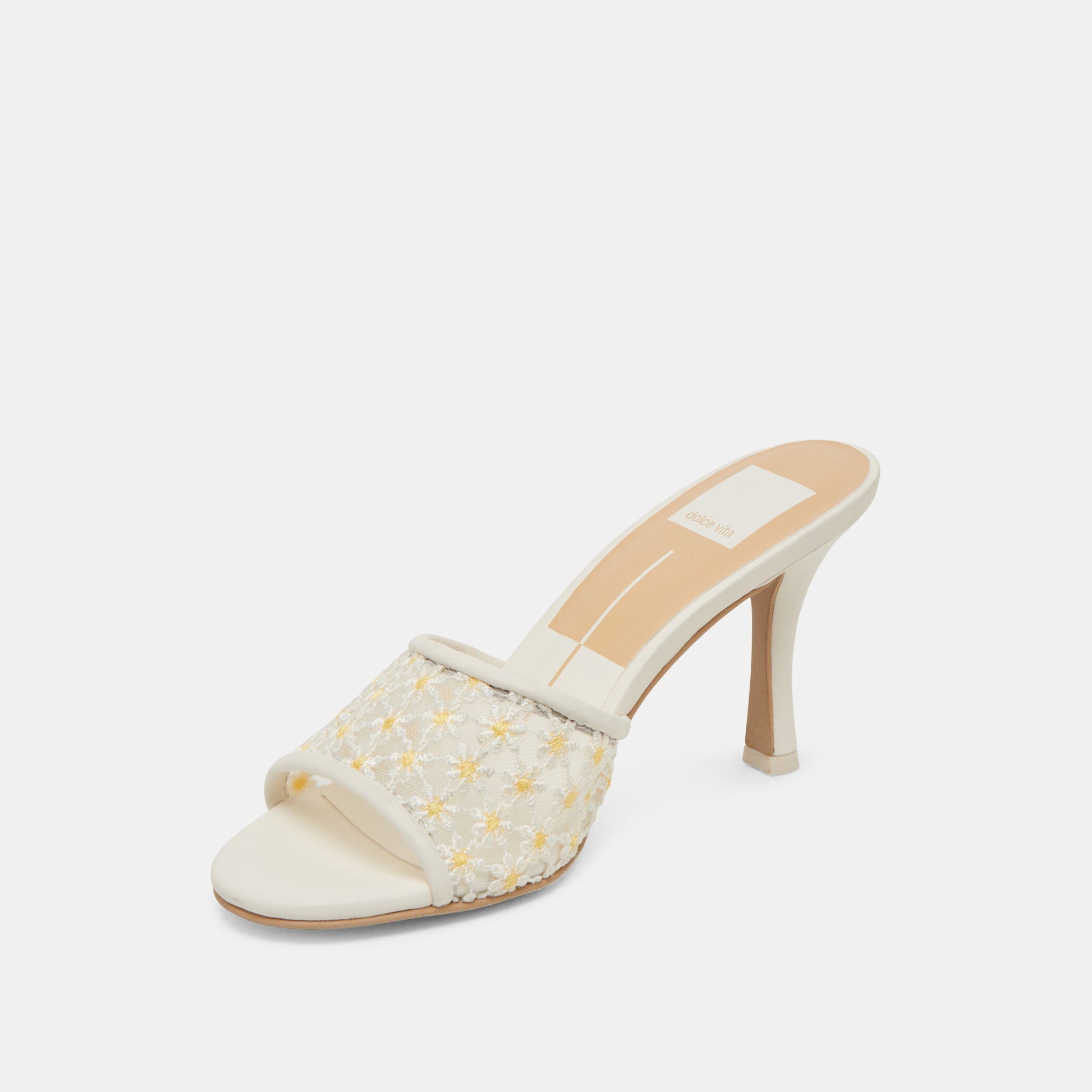 LAVENA FLORAL HEELS WHITE YELLOW FLORAL MESH - Dolce Vita