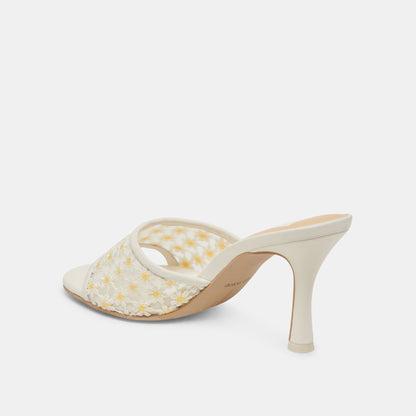LAVENA FLORAL HEELS WHITE YELLOW FLORAL MESH - Dolce Vita