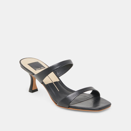 Genora Wide Black Leather Heels - Dolce Vita