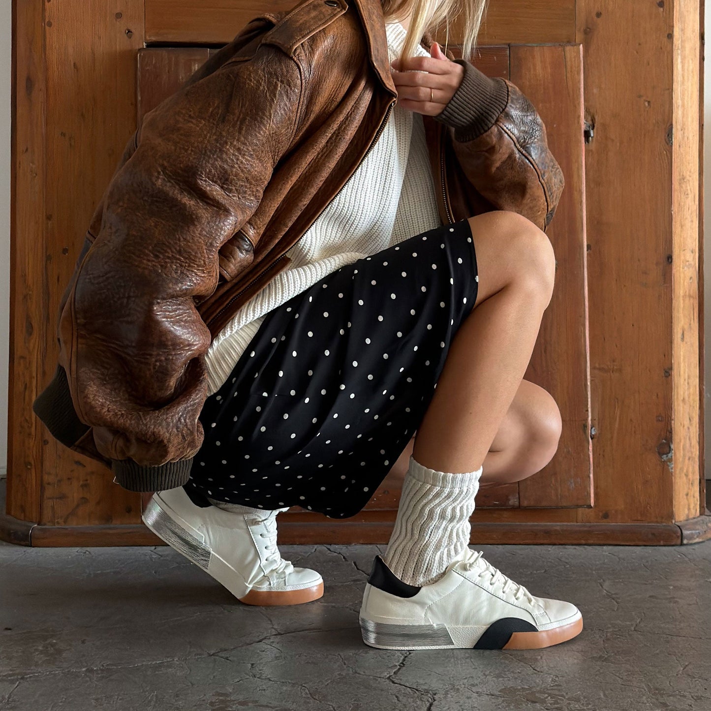 ZINA SNEAKERS WHITE BLACK LEATHER - Dolce Vita