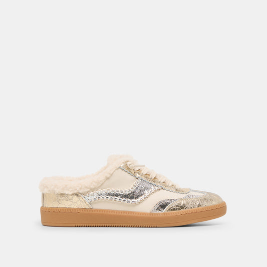 Notice Slide Plush Silver Gold Crackled Leather Sneakers - Dolce Vita