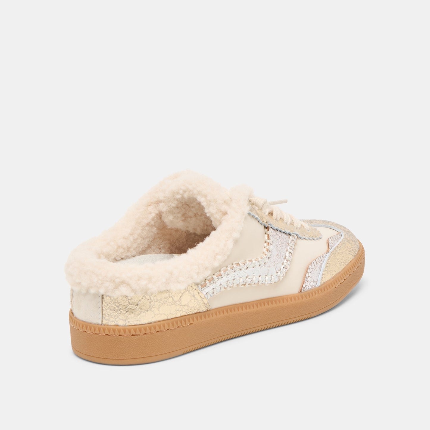 Notice Slide Plush Silver Gold Crackled Leather Sneakers - Dolce Vita
