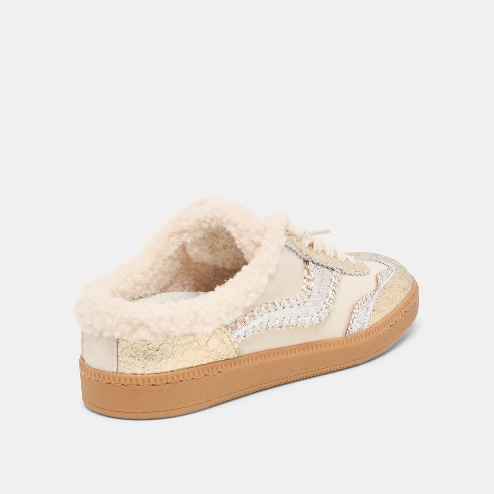Notice Slide Plush Silver Gold Crackled Leather Sneakers - Dolce Vita