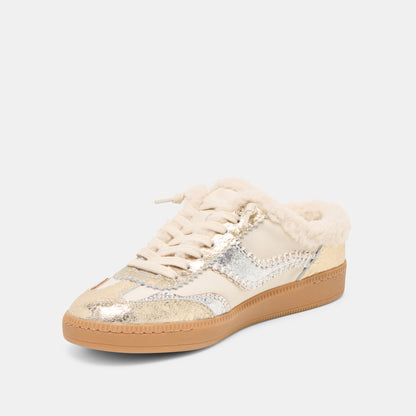 Notice Slide Plush Silver Gold Crackled Leather Sneakers - Dolce Vita