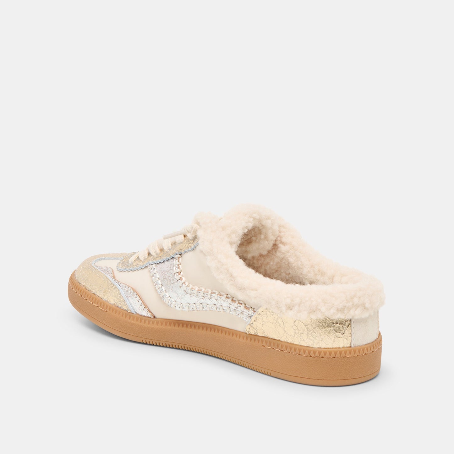 Notice Slide Plush Silver Gold Crackled Leather Sneakers - Dolce Vita