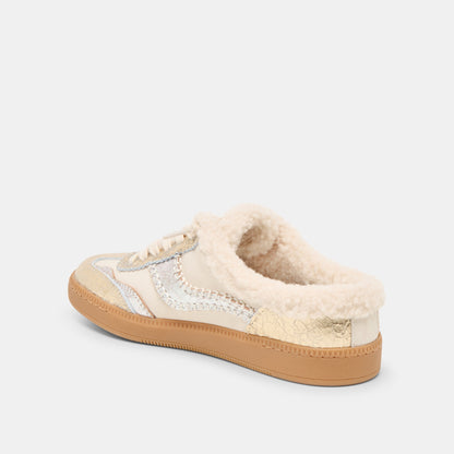 Notice Slide Plush Silver Gold Crackled Leather Sneakers - Dolce Vita