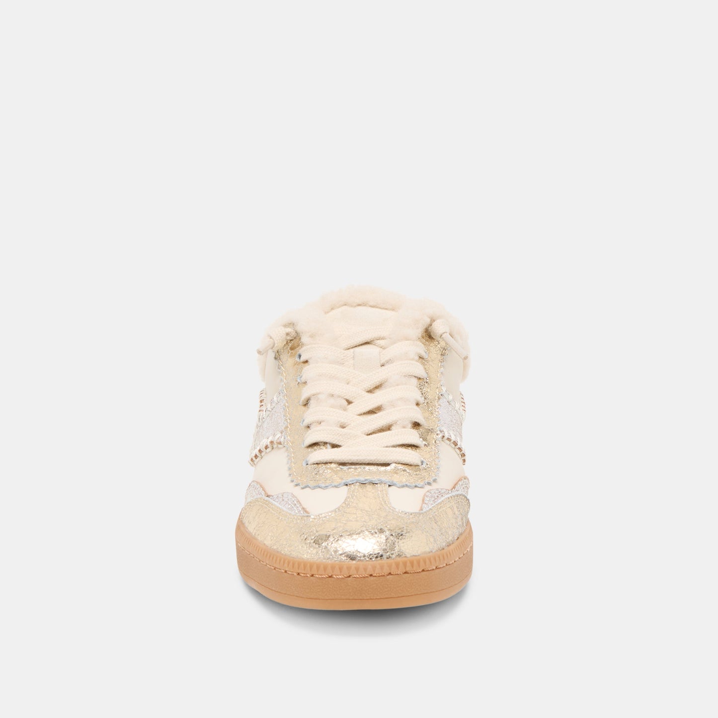 Notice Slide Plush Silver Gold Crackled Leather Sneakers - Dolce Vita