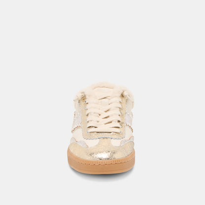 Notice Slide Plush Silver Gold Crackled Leather Sneakers - Dolce Vita
