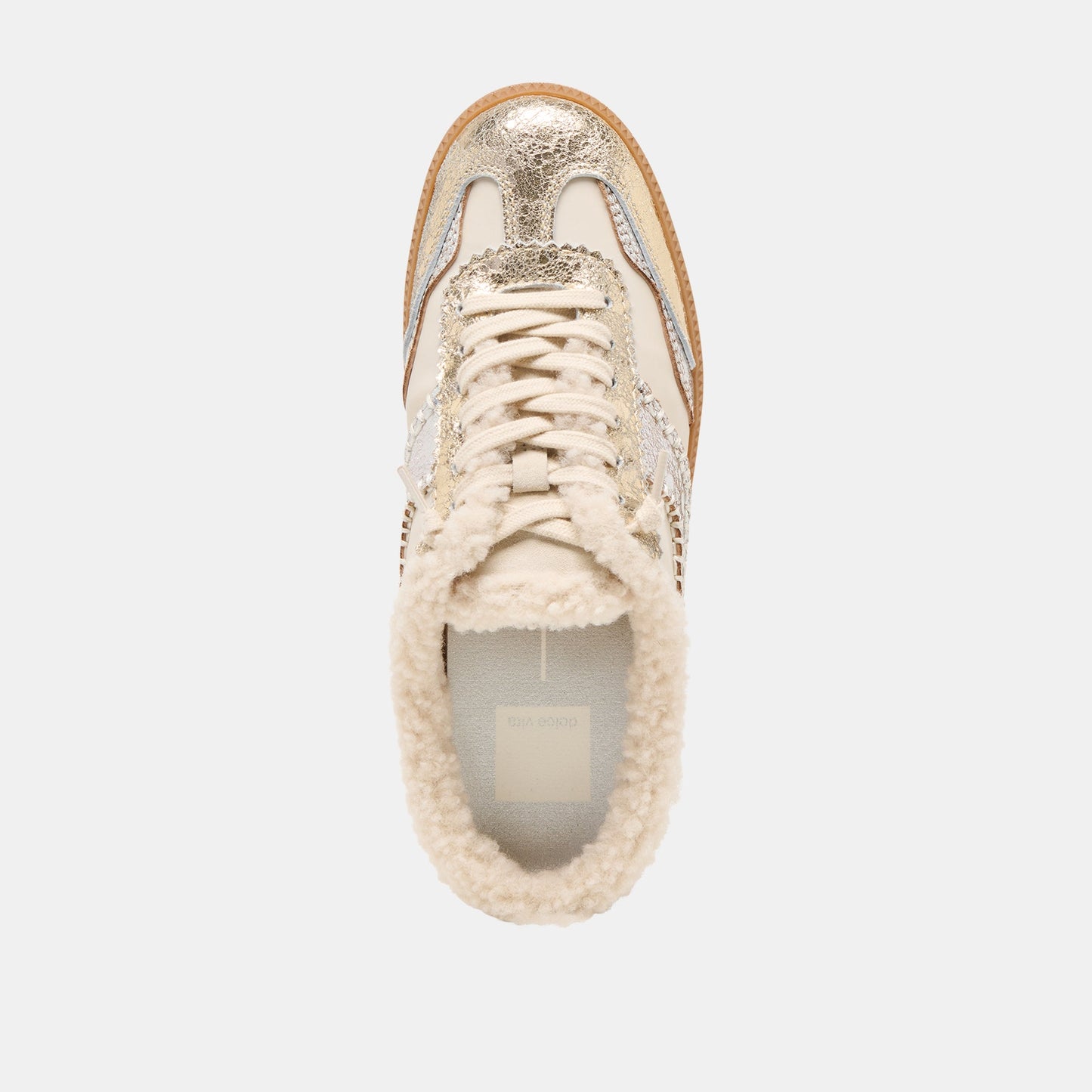 Notice Slide Plush Silver Gold Crackled Leather Sneakers - Dolce Vita