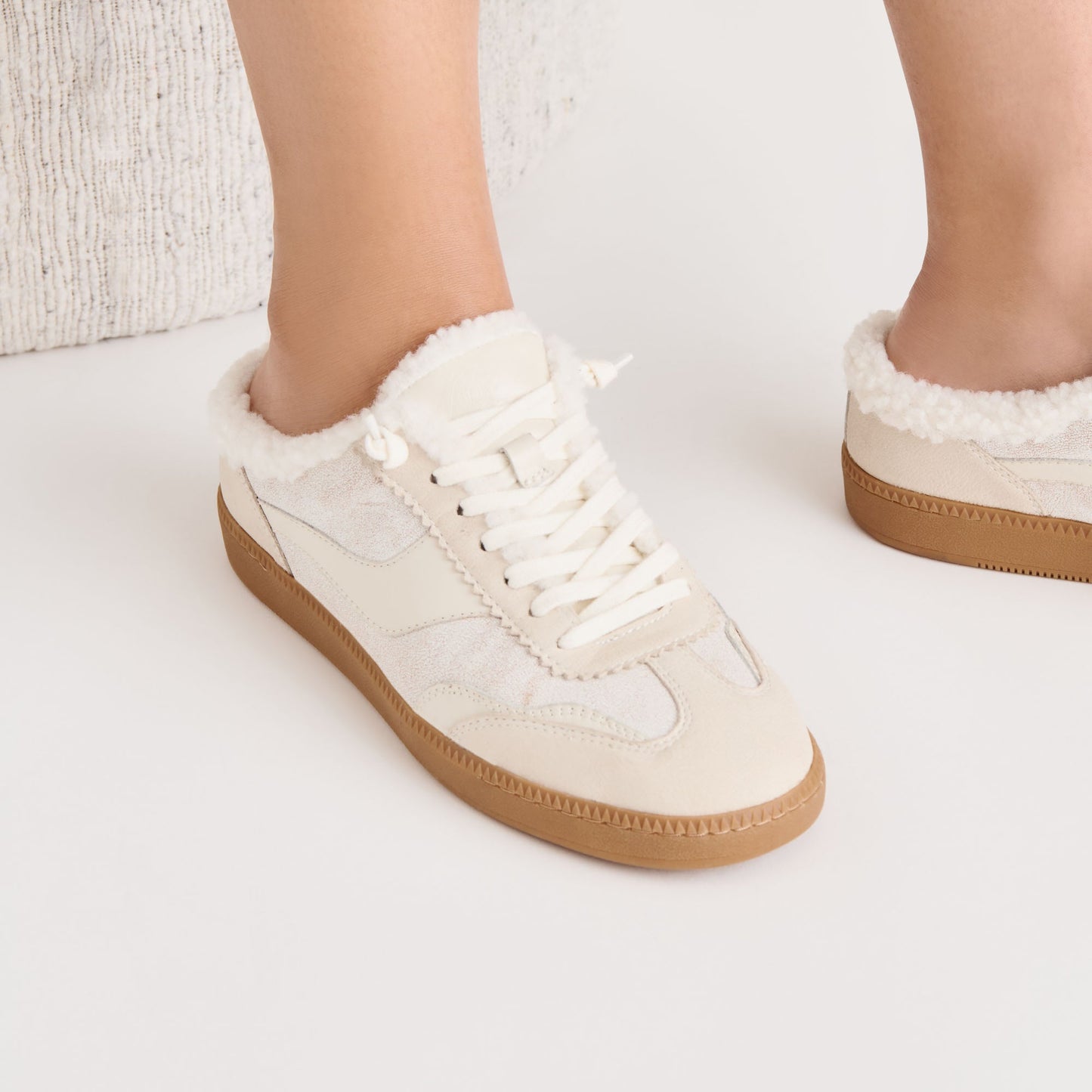 Notice Slide Plush Off White Crackled Leather Sneakers - Dolce Vita