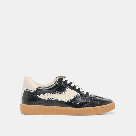 NOTICE STITCH SNEAKERS NOIR CROCO EMBOSSED LEATHER - Dolce Vita