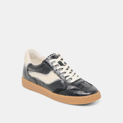 NOTICE STITCH SNEAKERS NOIR CROCO EMBOSSED LEATHER - Dolce Vita