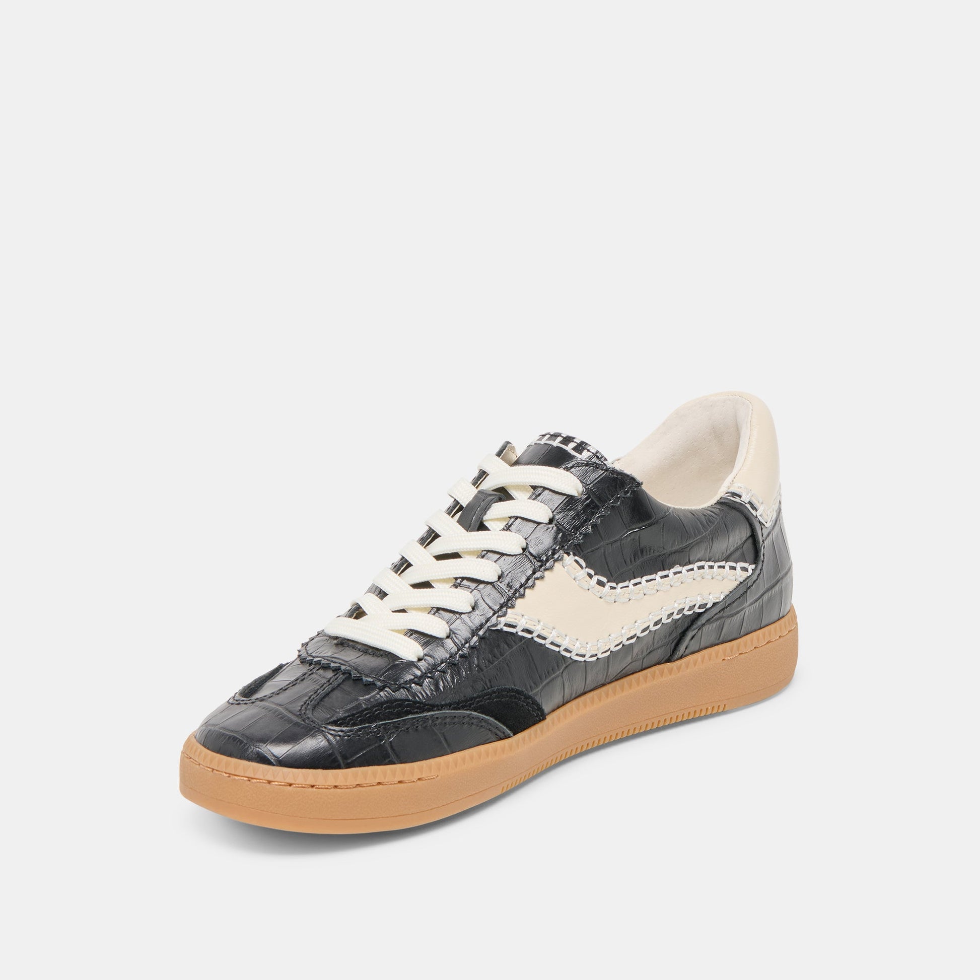 NOTICE STITCH SNEAKERS NOIR CROCO EMBOSSED LEATHER - Dolce Vita