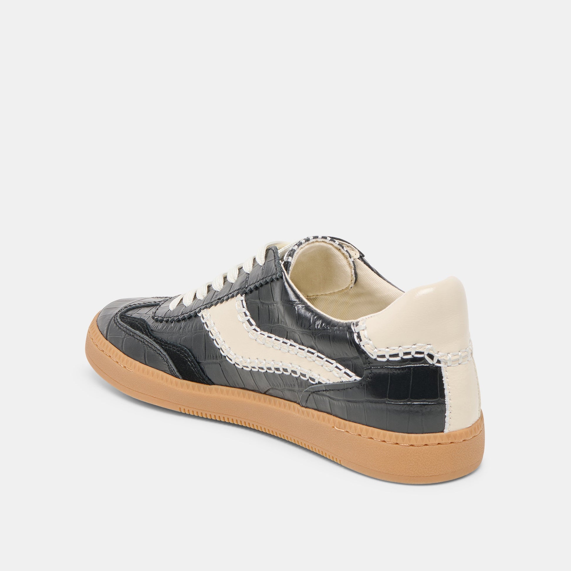 NOTICE STITCH SNEAKERS NOIR CROCO EMBOSSED LEATHER - Dolce Vita