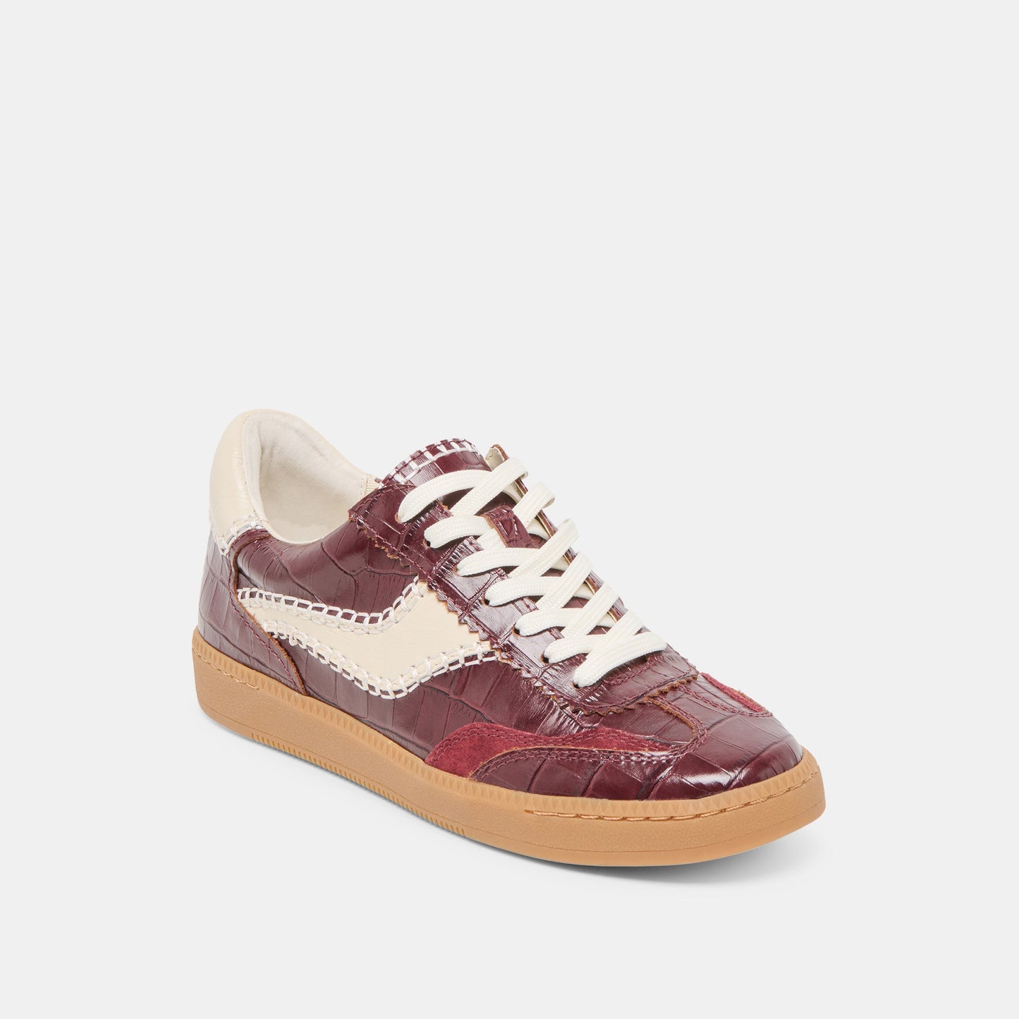 NOTICE STITCH SNEAKERS OXBLOOD CROCO EMBOSSED LEATHER - Dolce Vita