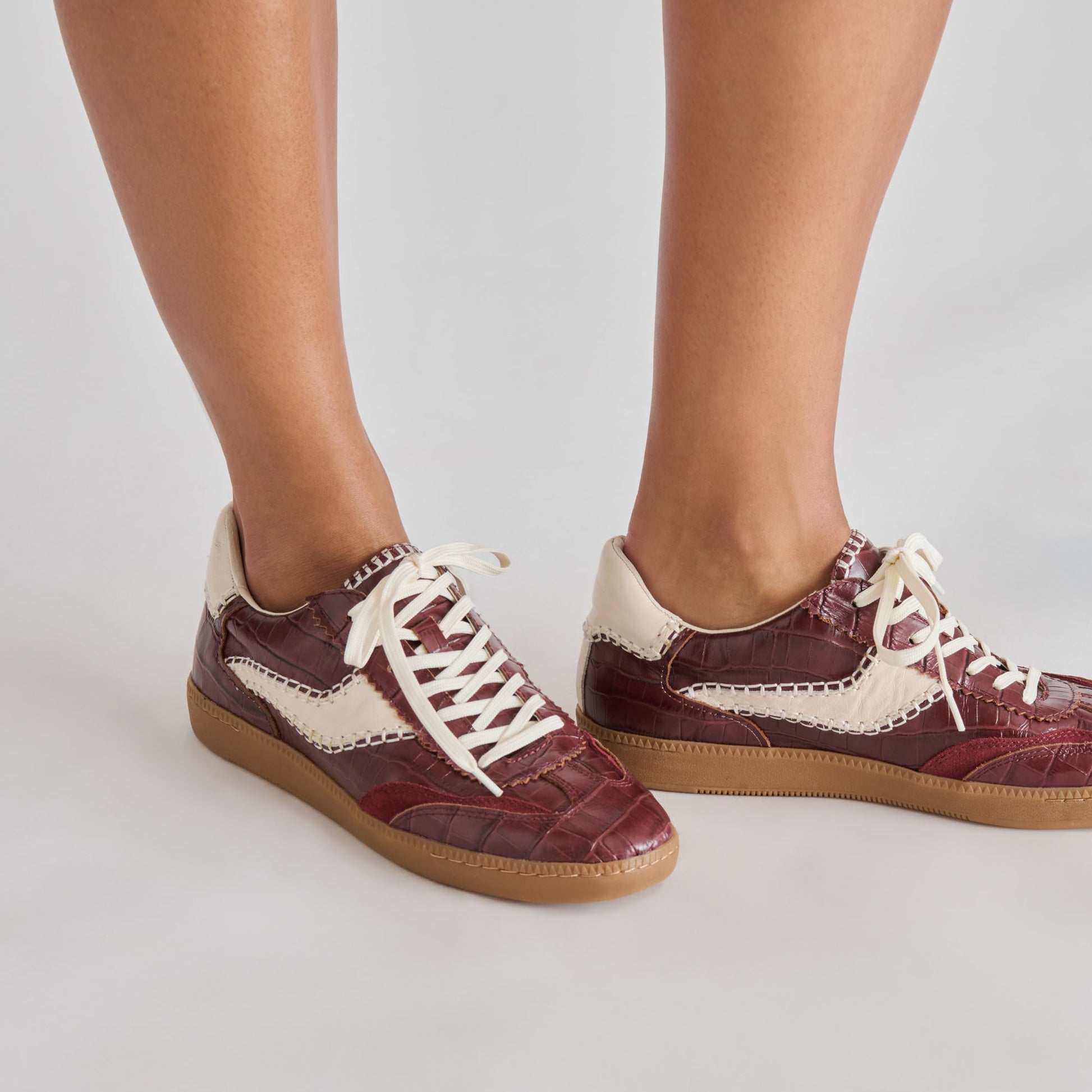 NOTICE STITCH SNEAKERS OXBLOOD CROCO EMBOSSED LEATHER - Dolce Vita