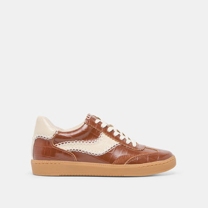 NOTICE STITCH SNEAKERS COGNAC CROCO EMBOSSED LEATHER - Dolce Vita