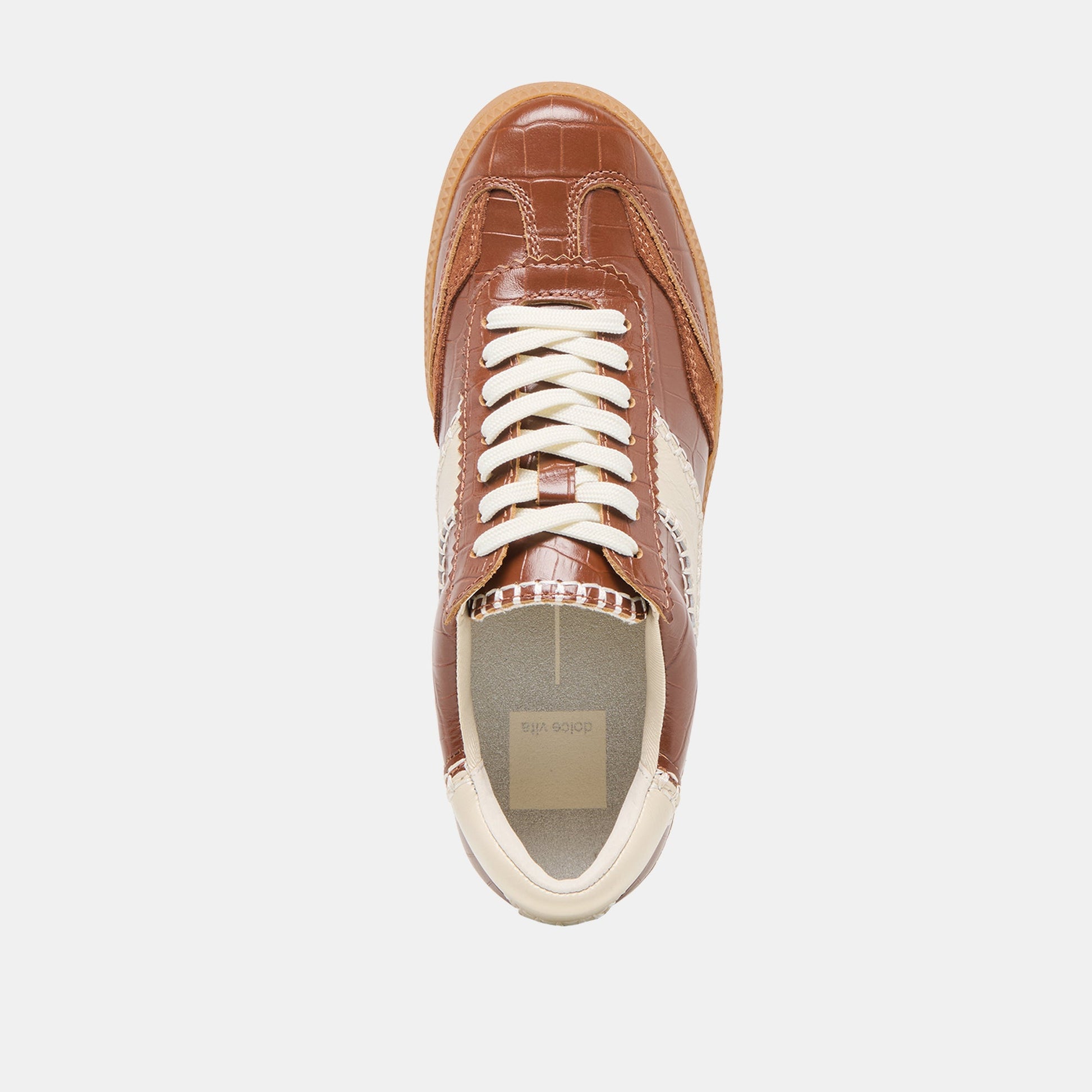 NOTICE STITCH SNEAKERS COGNAC CROCO EMBOSSED LEATHER - Dolce Vita