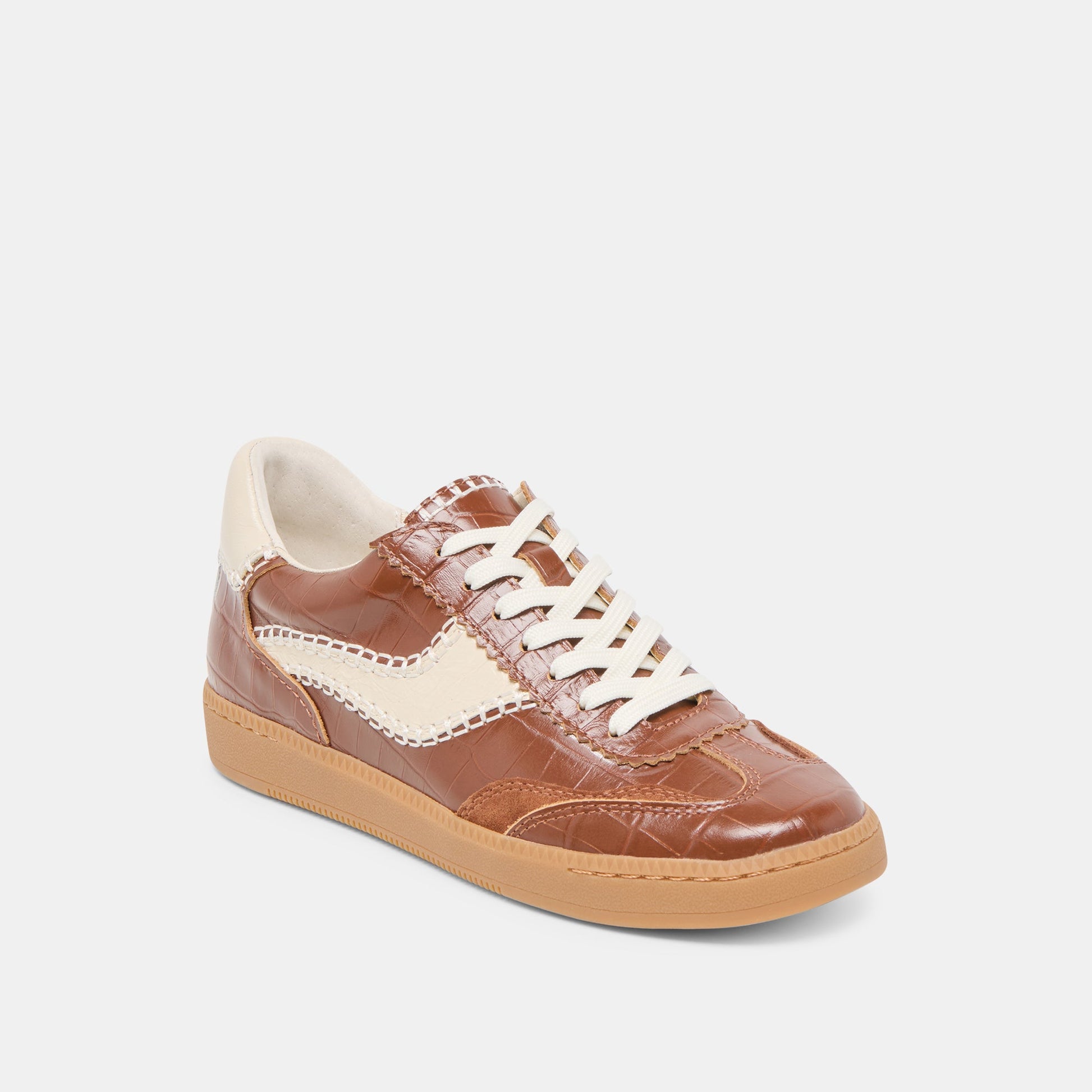 NOTICE STITCH SNEAKERS COGNAC CROCO EMBOSSED LEATHER - Dolce Vita