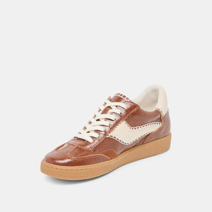 NOTICE STITCH SNEAKERS COGNAC CROCO EMBOSSED LEATHER - Dolce Vita