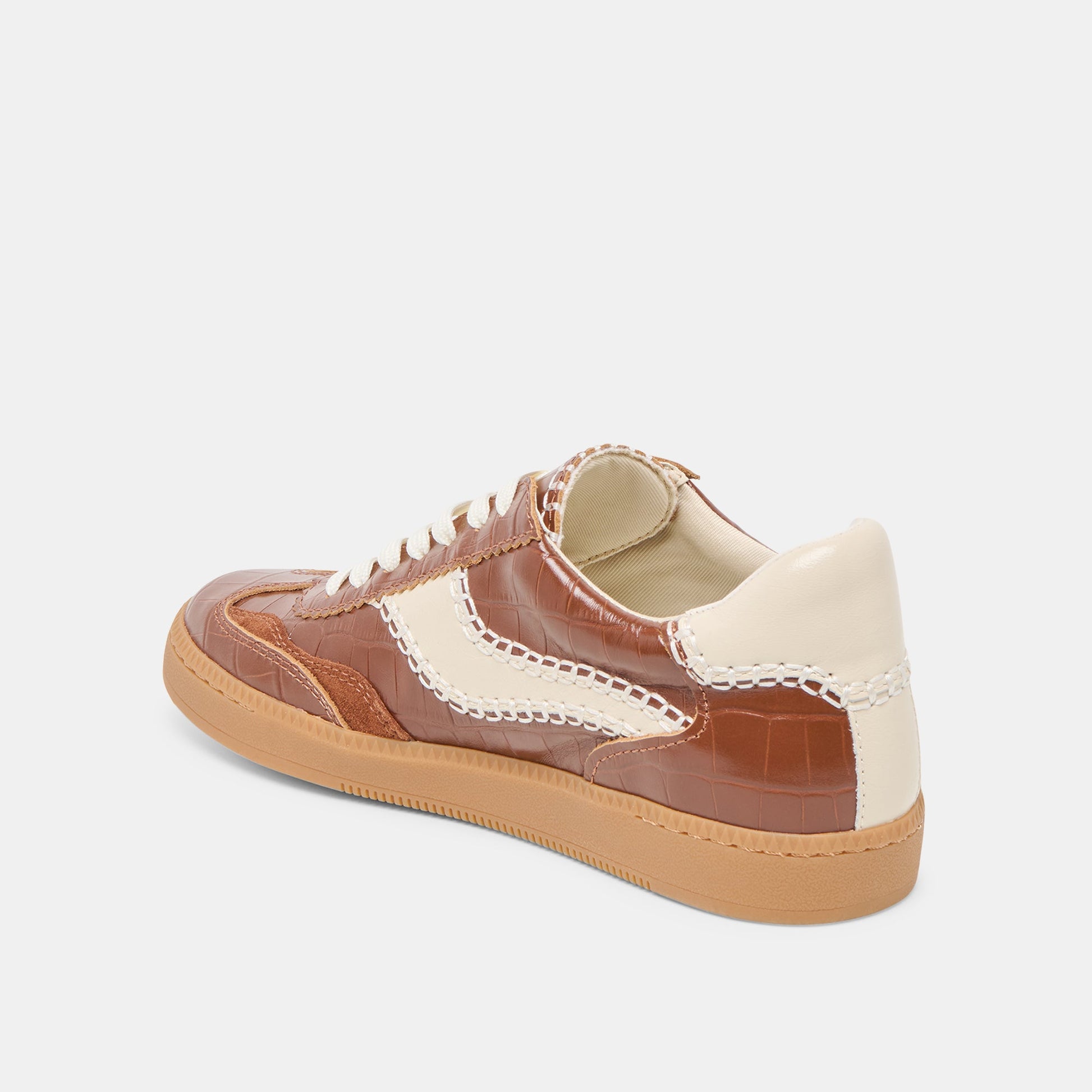 NOTICE STITCH SNEAKERS COGNAC CROCO EMBOSSED LEATHER - Dolce Vita