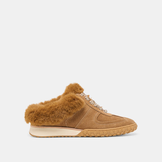 Izzey Plush Lt Brown Suede Sneakers - Dolce Vita