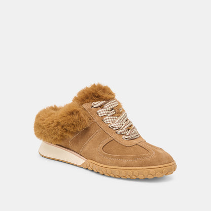 Izzey Plush Lt Brown Suede Sneakers - Dolce Vita