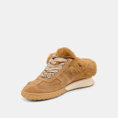 Izzey Plush Lt Brown Suede Sneakers - Dolce Vita