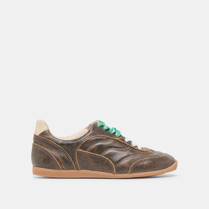Laini Brown Distressed Leather Sneakers - Dolce Vita