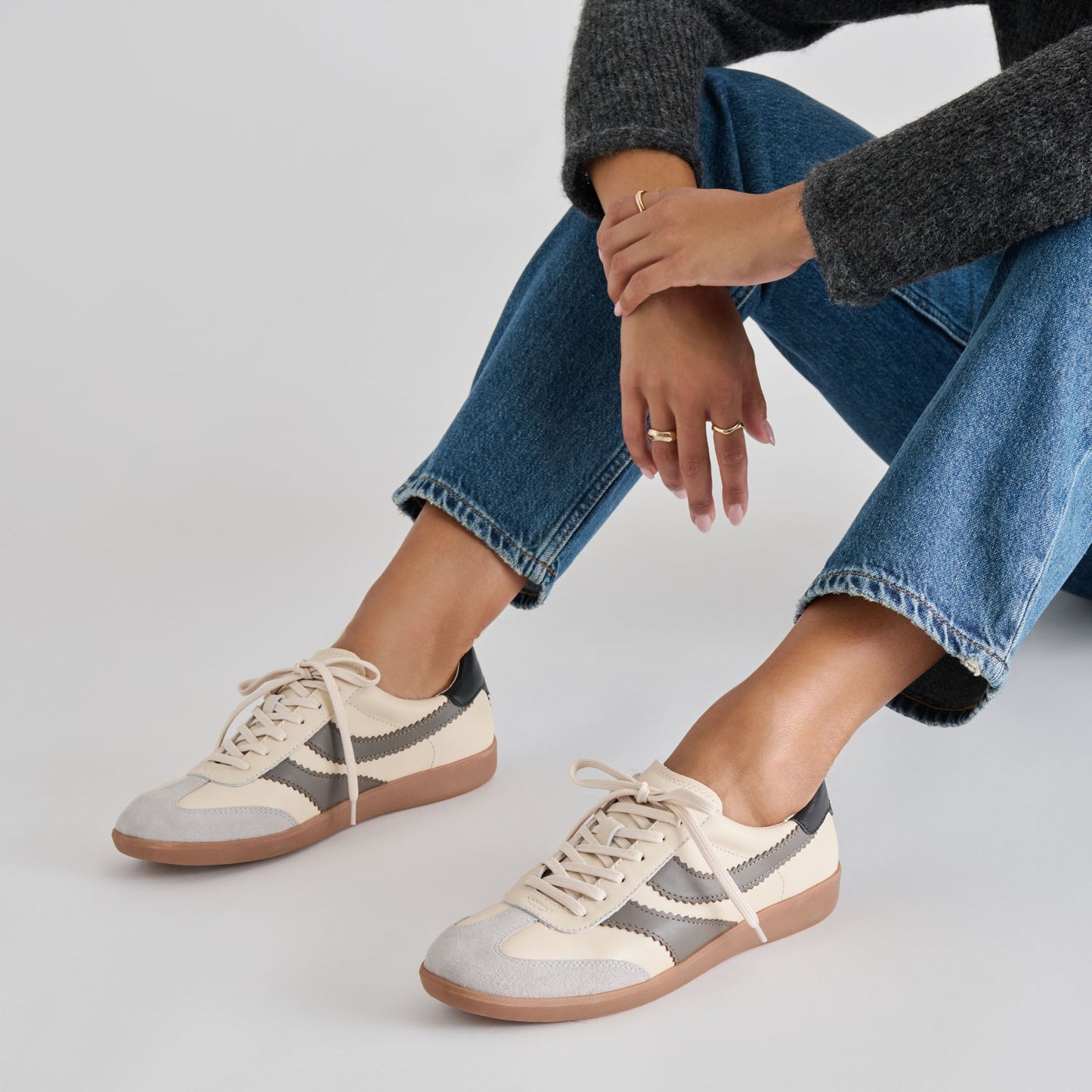 Merit White Grey Leather Sneakers - Dolce Vita