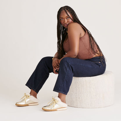 Izzey Plush Platinum Leather Sneakers - Dolce Vita