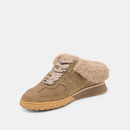 Izzey Plush Olive Suede Sneakers - Dolce Vita