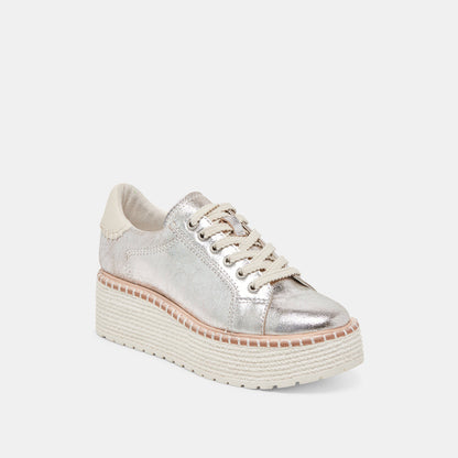 TWAIN SNEAKERS SILVER CRACKLED LEATHER - Dolce Vita