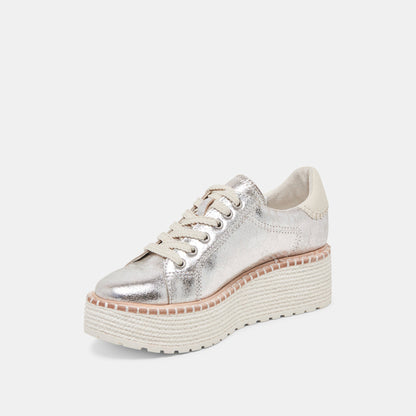 TWAIN SNEAKERS SILVER CRACKLED LEATHER - Dolce Vita