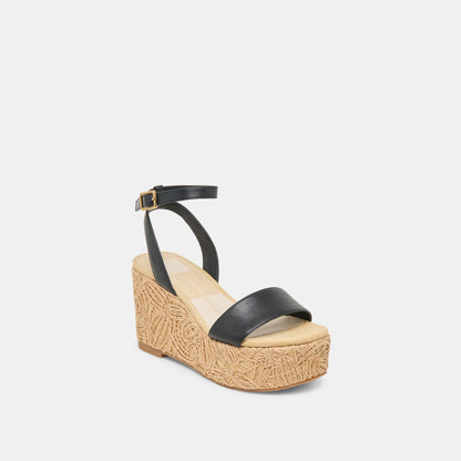 TALISA WEDGES BLACK LEATHER - Dolce Vita