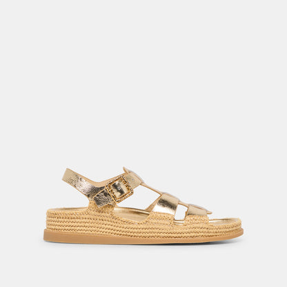 Shenna Gold Distressed Leather Sandals - Dolce Vita