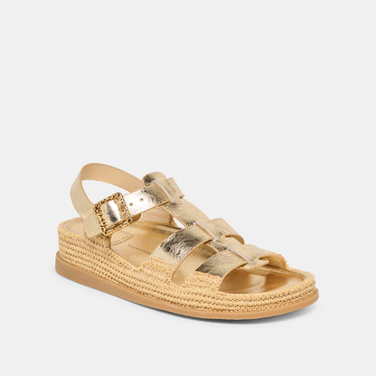 Shenna Gold Distressed Leather Sandals - Dolce Vita