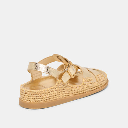 Shenna Gold Distressed Leather Sandals - Dolce Vita