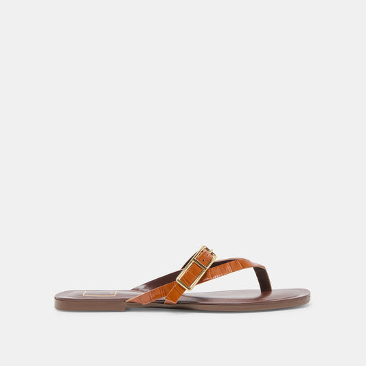 Piers Cognac Croco Embossed Leather Sandals - Dolce Vita