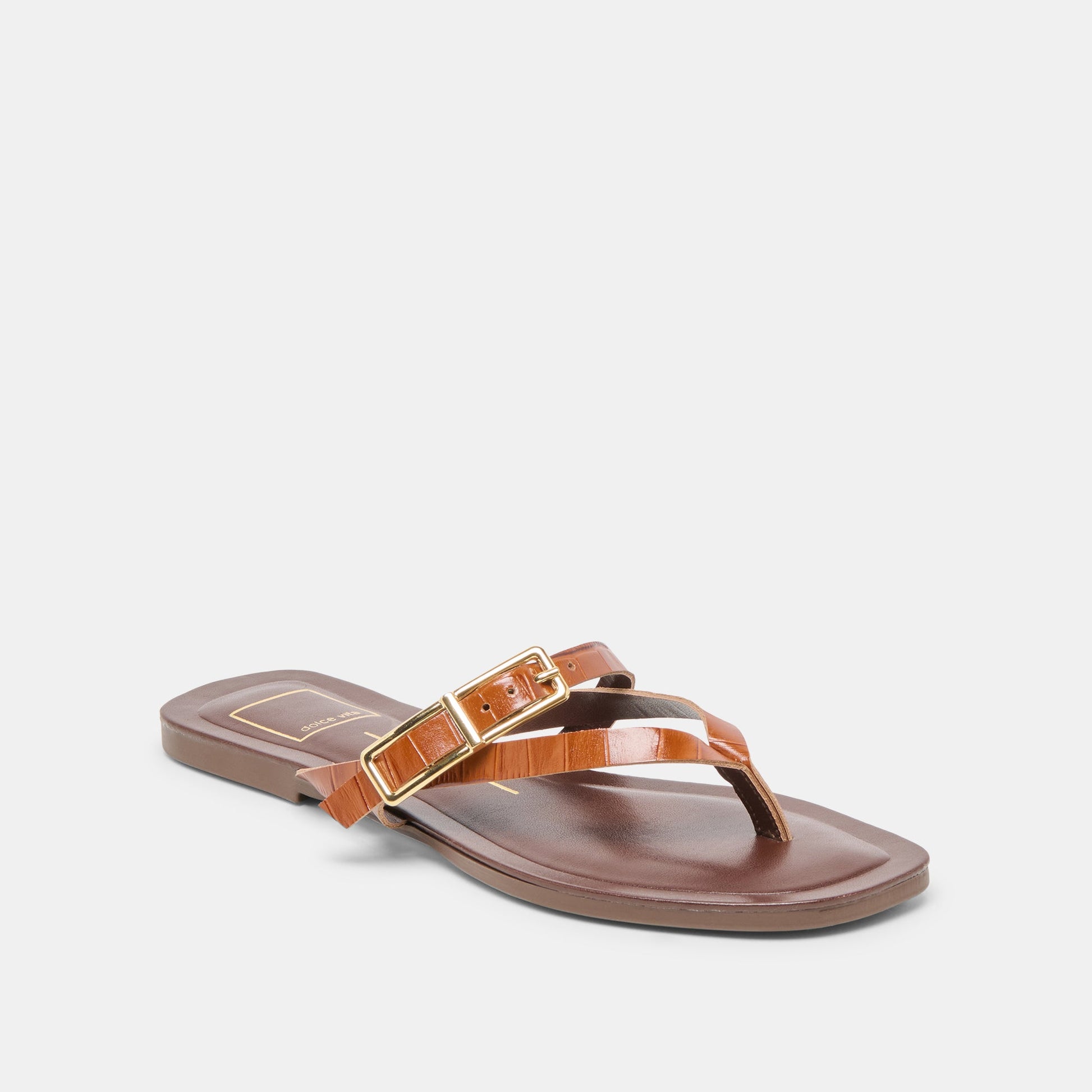 Piers Cognac Croco Embossed Leather Sandals - Dolce Vita