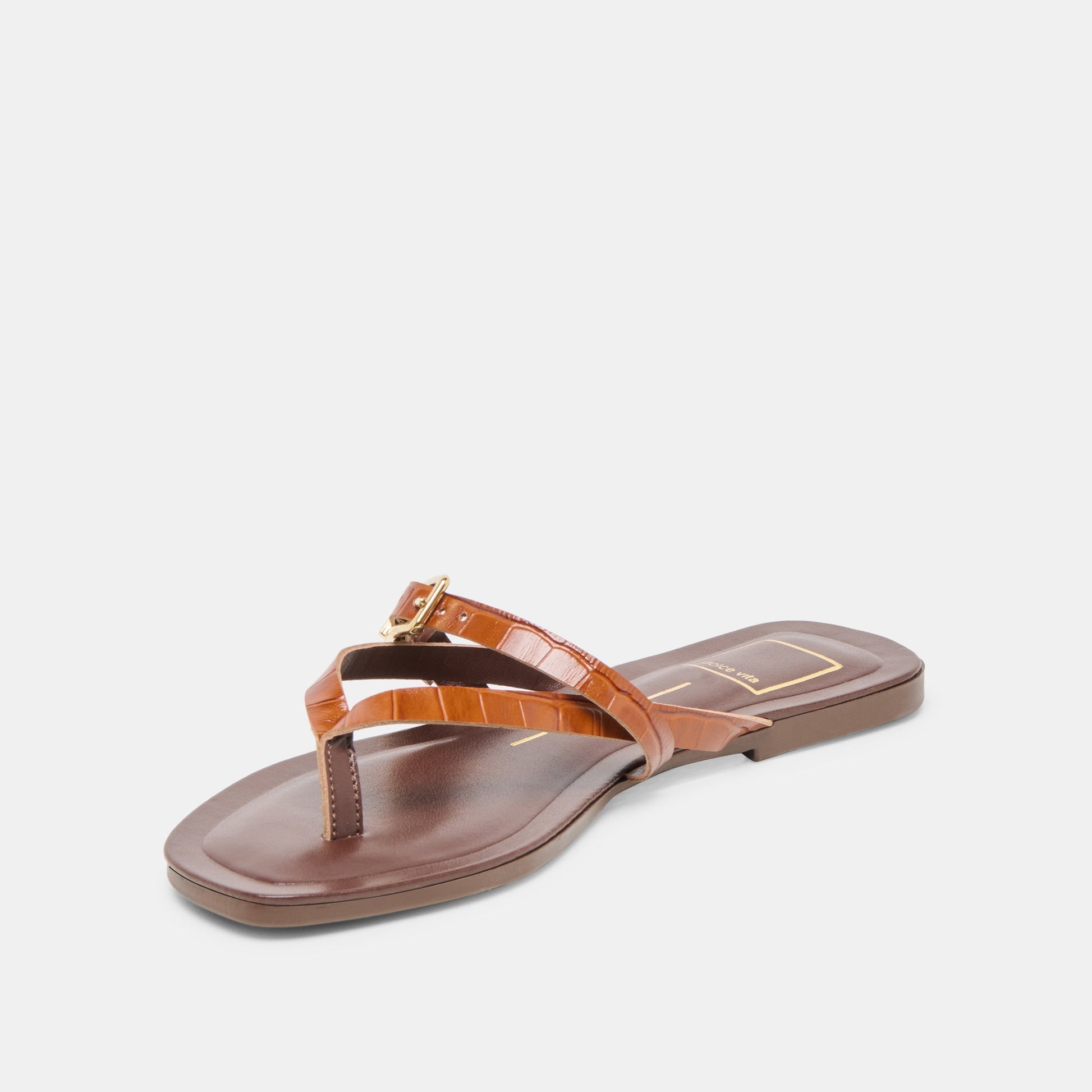 Piers Cognac Croco Embossed Leather Sandals - Dolce Vita