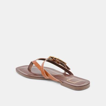 Piers Cognac Croco Embossed Leather Sandals - Dolce Vita