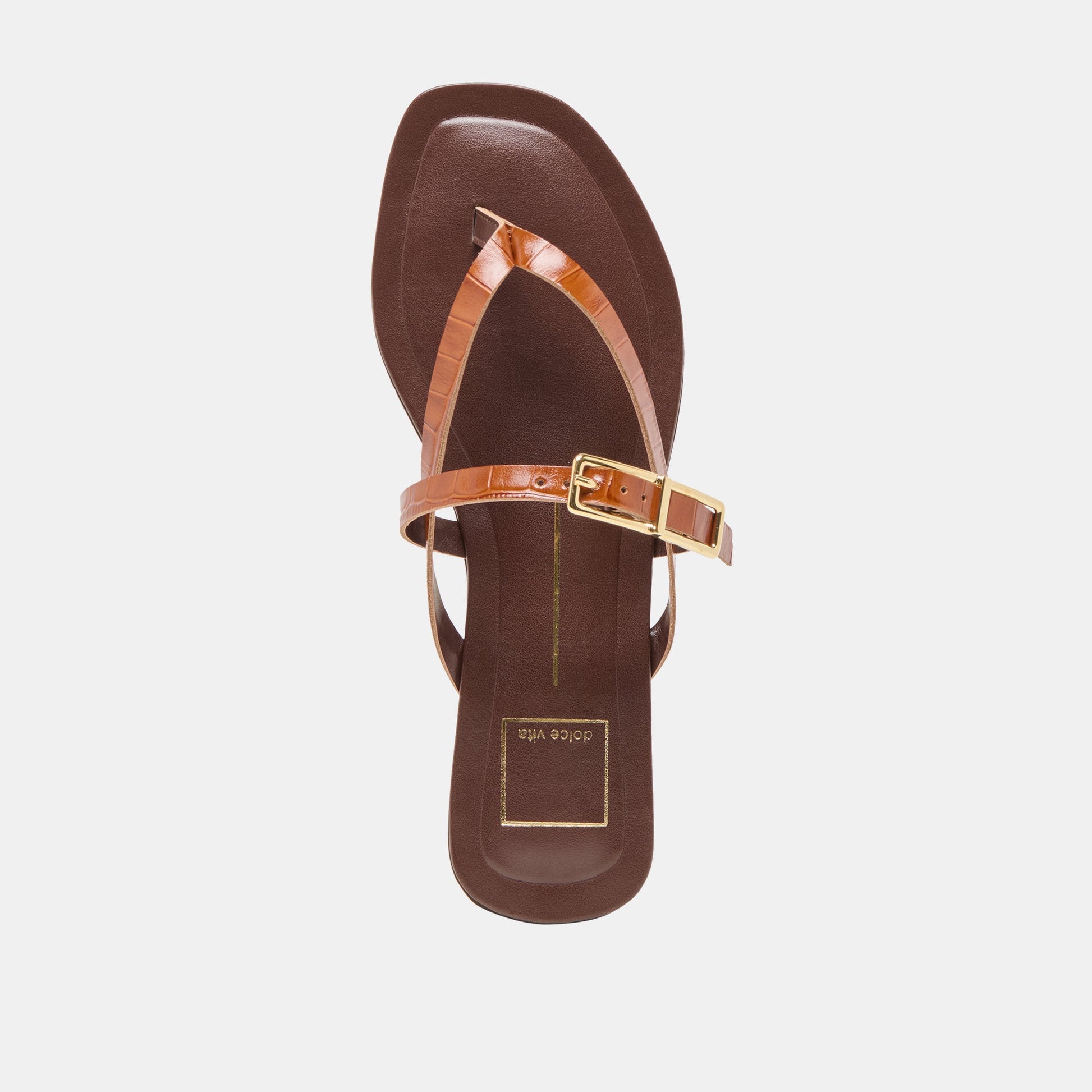 Piers Cognac Croco Embossed Leather Sandals - Dolce Vita