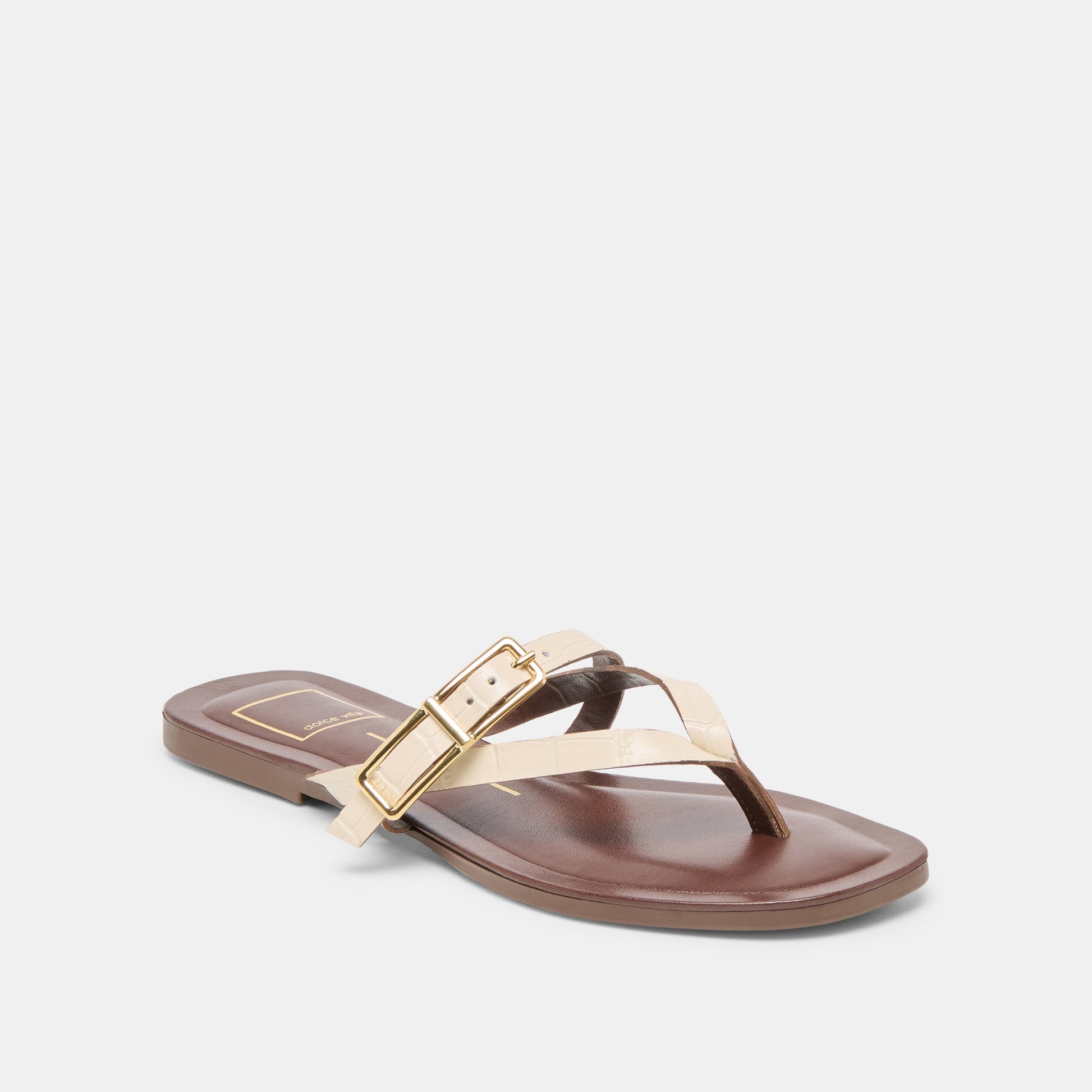 Piers Beige Croco Embossed Leather Sandals - Dolce Vita