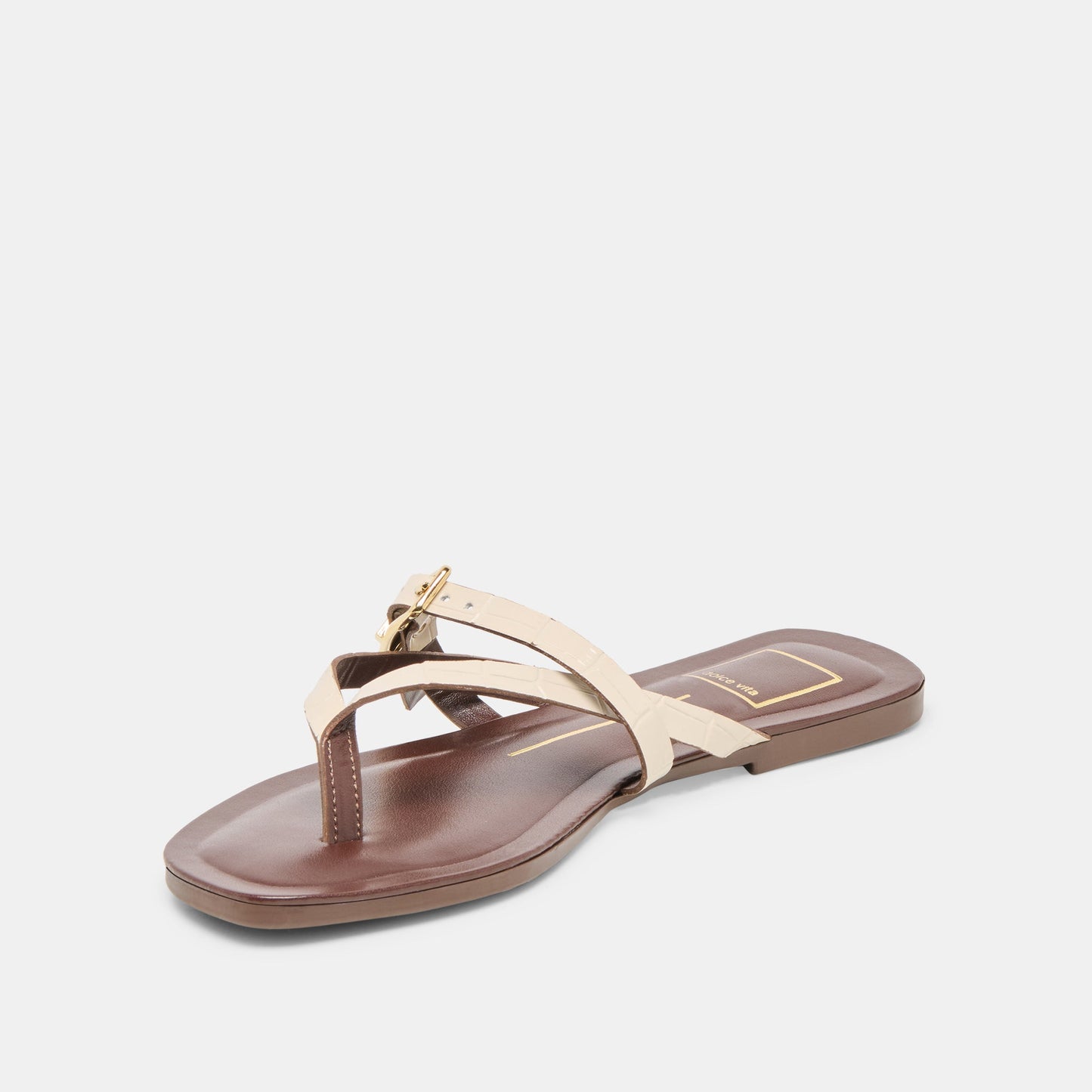 Piers Beige Croco Embossed Leather Sandals - Dolce Vita