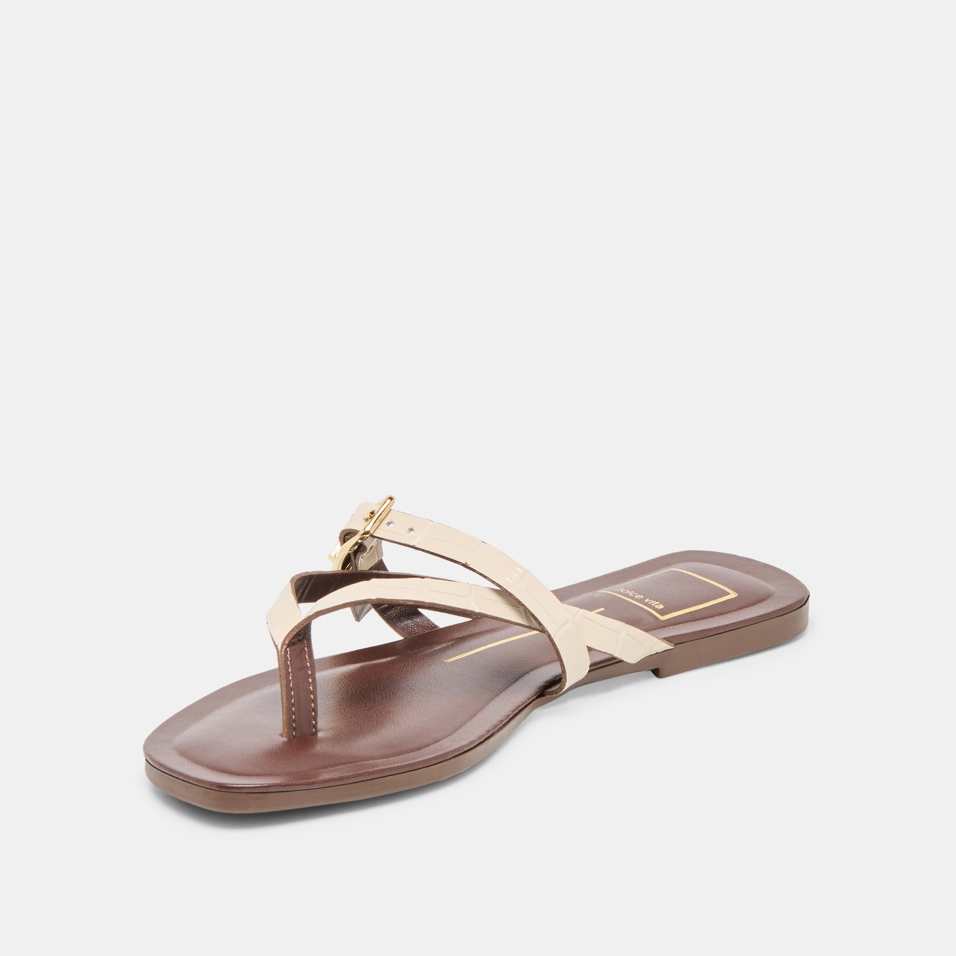 Piers Beige Croco Embossed Leather Sandals - Dolce Vita